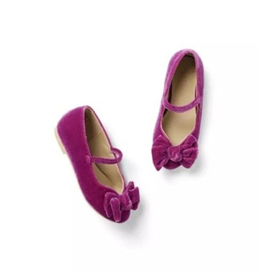Janie and Jack Velvet Bow Ballet Flats Fuchsia Magenta Size 7